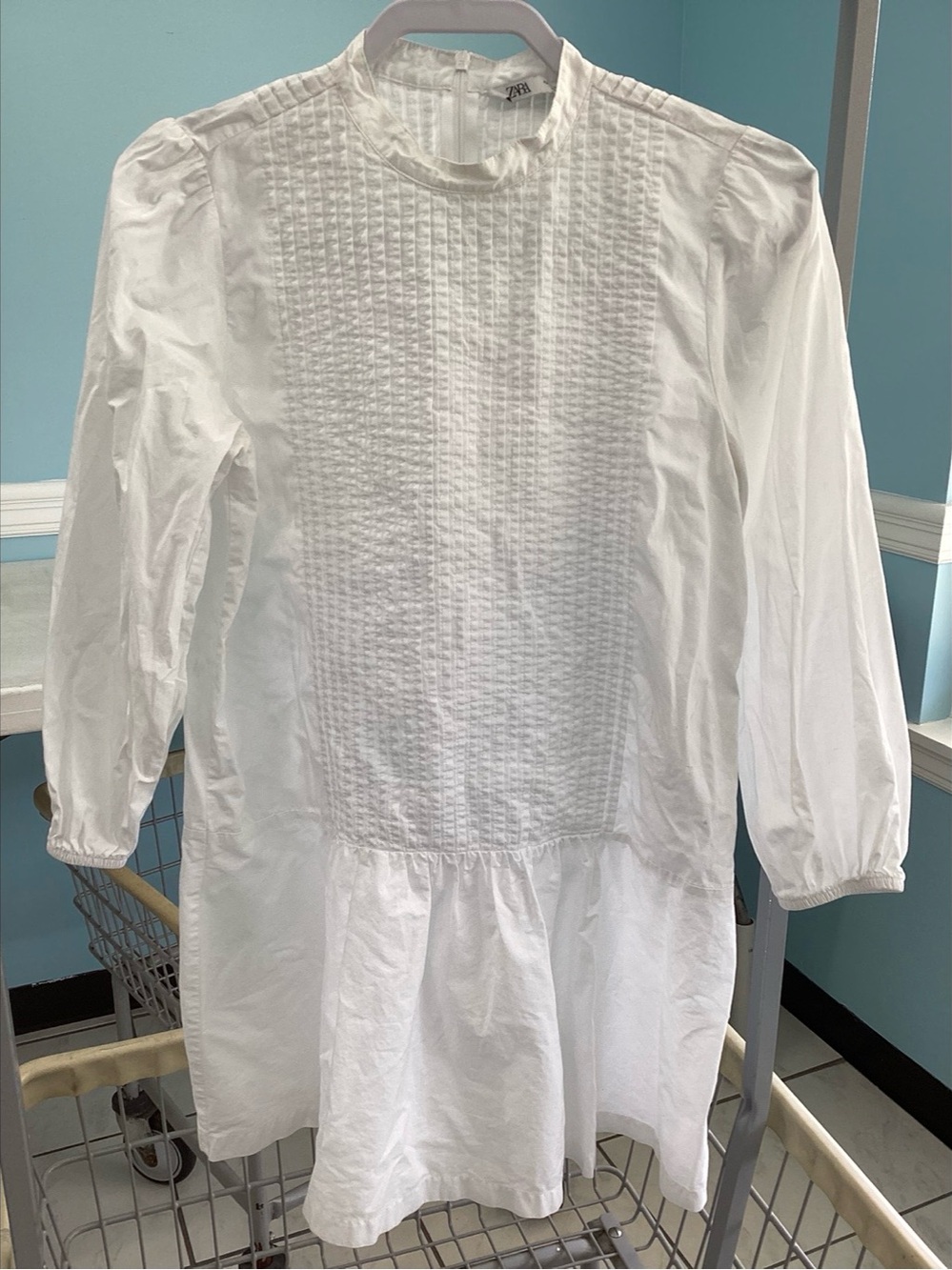S Zara White Cotton Tucked Top Mini Dress Vintage Look